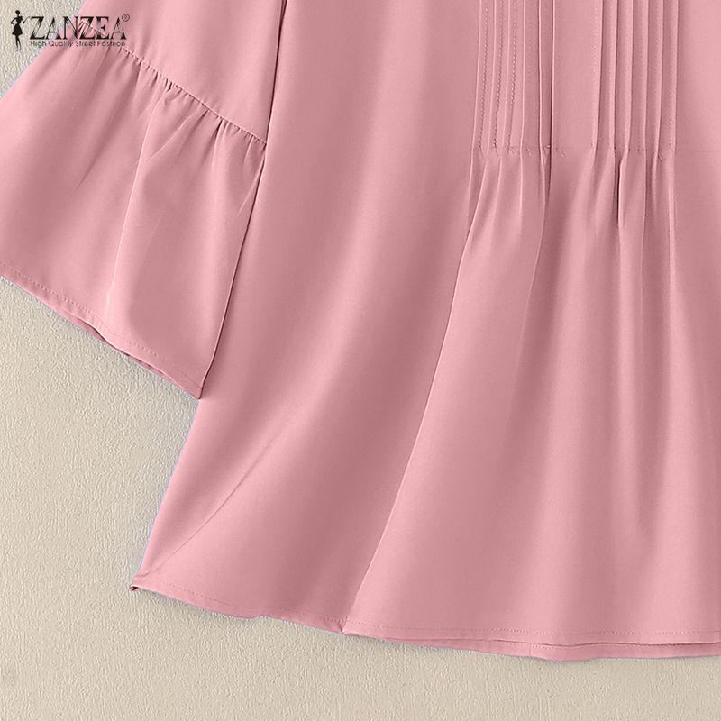 ZANZEA Womens Doll Collar Loose Casual 3/4 Sleeve Blouse