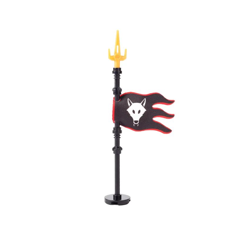 Medieval Army Empire Flag and Flagpole Set - Knight Building Blocks with Cloak and Weapon Bricks