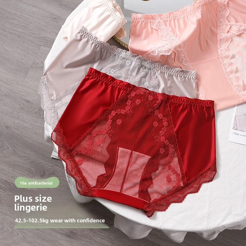 Plus Size Women Feel Lace High Waist Cotton Antibacterial Extended Crotch Triangle Briefs