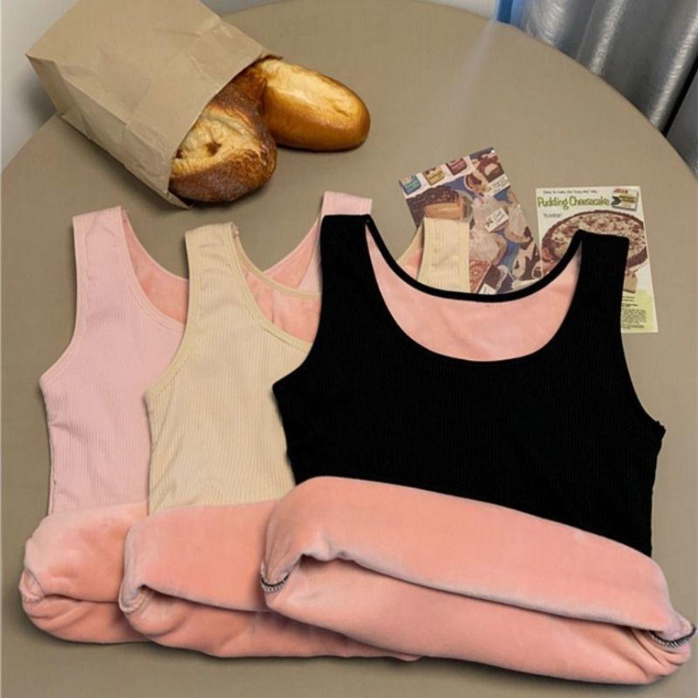 

Women Thermal Underwear Top Winter Sleeveless Vest New Plus Velvet Shirt бежевий