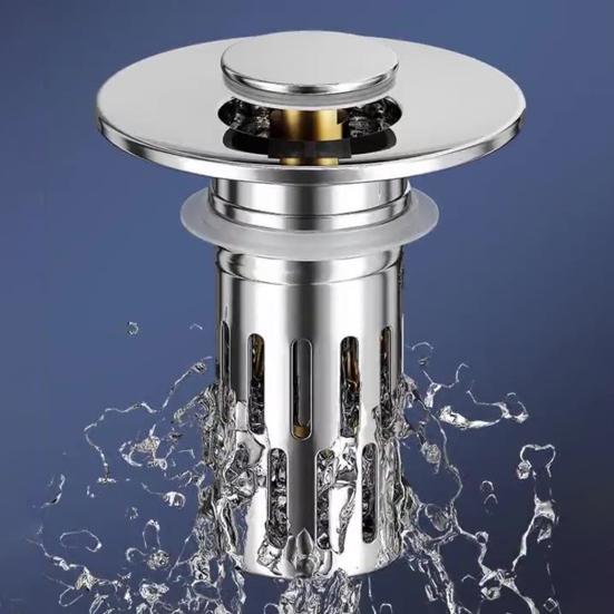 Brass Core Sink Stopper Stainless Steel Bathroom Sink Drain Strainer Easy Install Anti-Blocking Filter