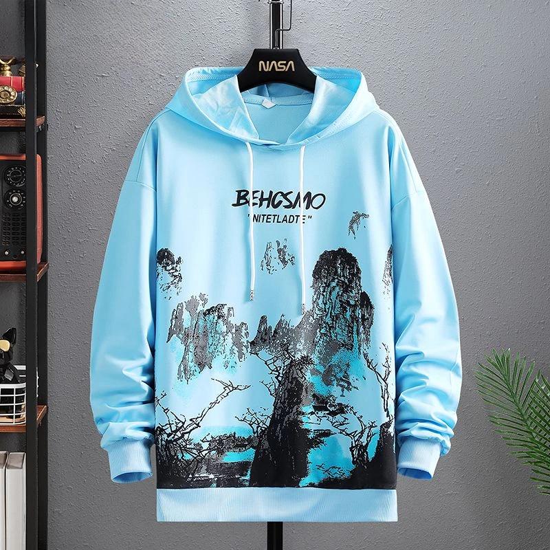 Sweatshirts for Man Hooded Anime White Men's Clothing Hip Hop Manga Hoodies Aesthetic Streetwear New In Pastel Color Cotton Emo
