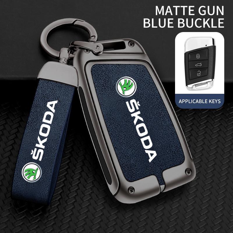 AAAAO1 New Advanced Fashion Alloy Leather Car Remote Key Case Protector Cover Shell Fob Holder For Skoda Superb A5 7 Kodiaq Auto Superb