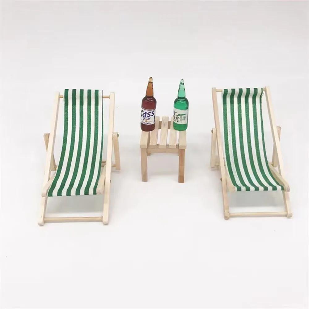 Beach Chair Folding Furniture 1/12 Dollhouse Accessories Beach Scene Layout Doll House Wooden Table Mini Toys