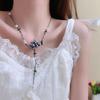 Blue Zircon Butterfly Tassel Necklace New Imitation Pearl Chain Y2K Design Creative Popular Collarbone Chain Women's Jewelry