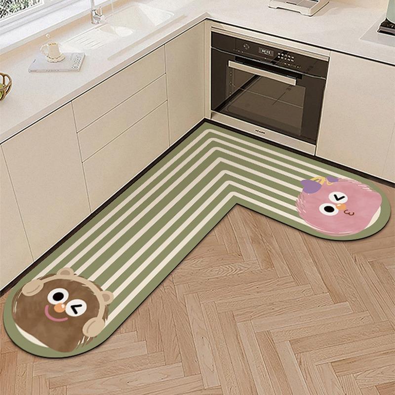Kitchen Floor Mat with Water Oil Absorption L-shaped Diatomaceous Earth Floor Mat Household Cartoon Wear-resistant Anti Slip Mat