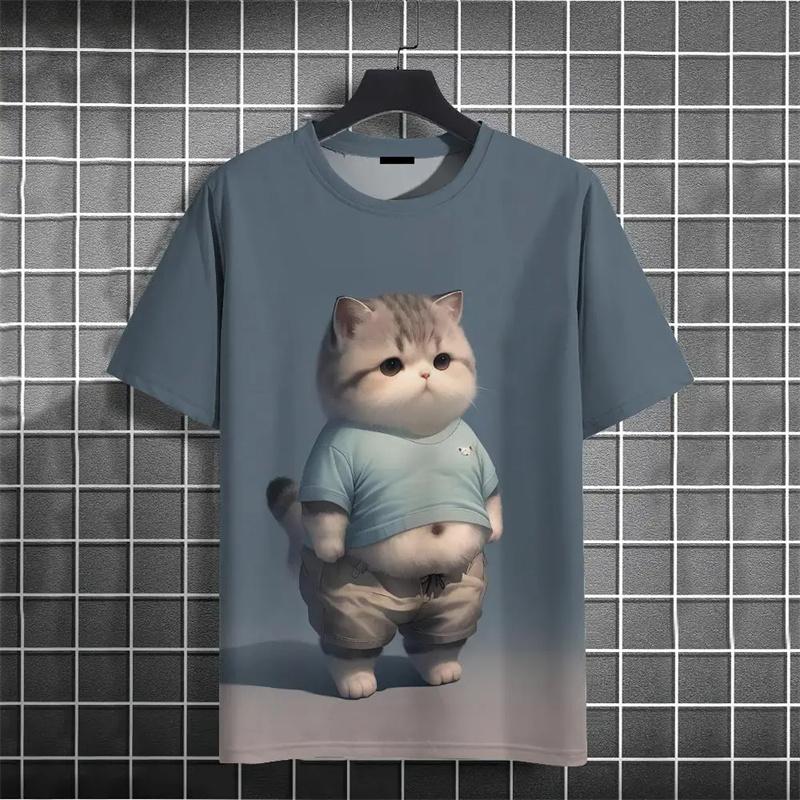 Funny Fat Cat T-Shirt Kid's 3d Printed Animal T-Shirts Kids Casual Loose Short Sleeved Oversized Tops Summer Streetwear Tees