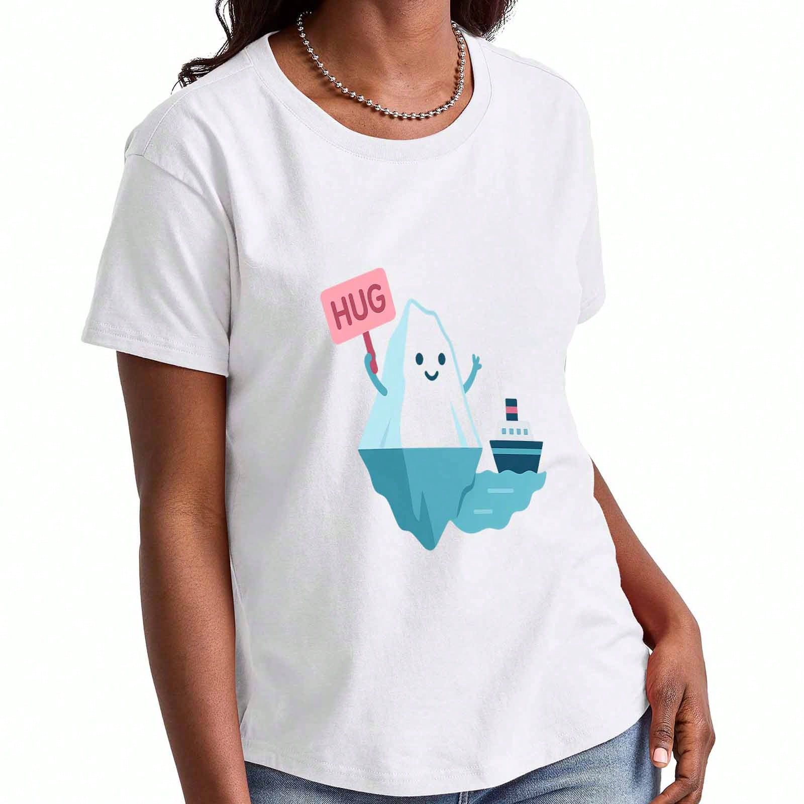 Cute Iceberg Hug Wounisex s Cotton T Shirt, Premium Cotton Print, Durable, Casual And Fashionable. Global Warming And Iceberg Illustration , Cool Ship S разноцветный