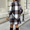 Spring Autumn Women Plaid Long Sleeved Belt Cardigan Dresses Turn-down Collar High Waist A-Line Middle Long Shirt Dress