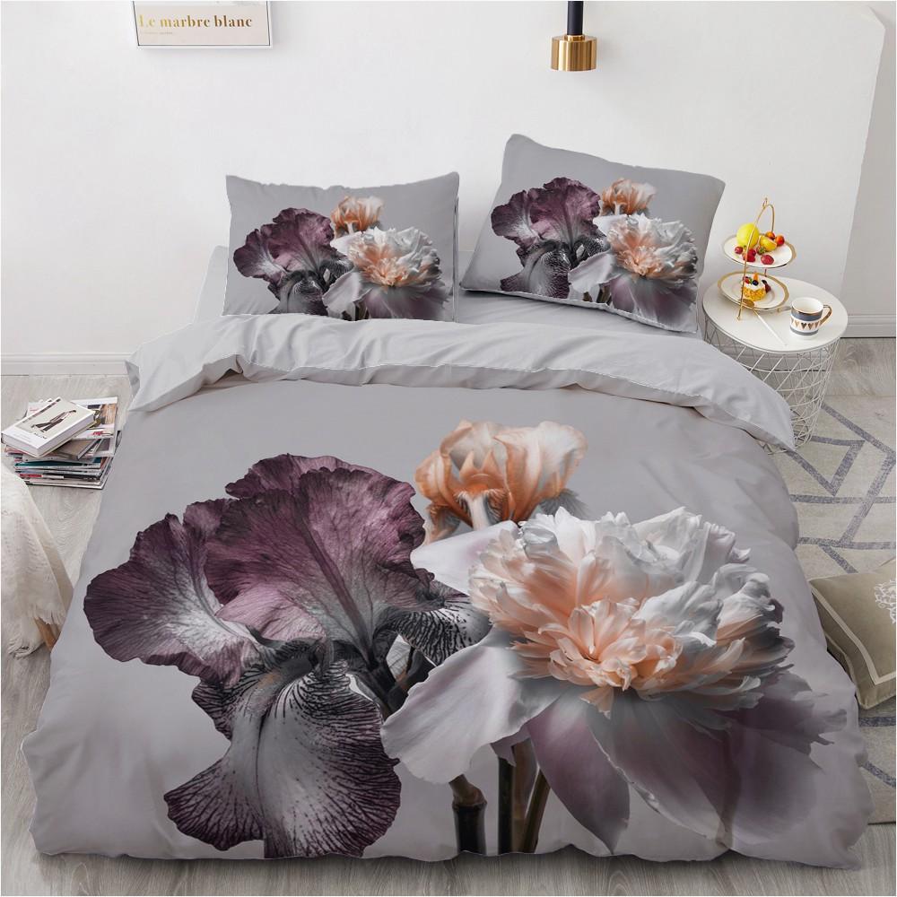Red Floral King Queen Full Duvet Cover 3D Romantic Flowers Bedding Set For Kids Teens Adults Plant Grey 2/3pcs Soft Quilt Cover