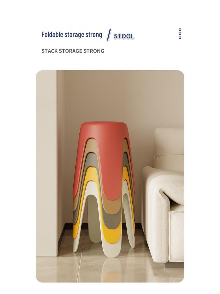 Pogrubiony Stackowalny Nowoczesny Minimalistyczny Plastikowy Stołek - Wygodna Okrągła Krzesło Ławka