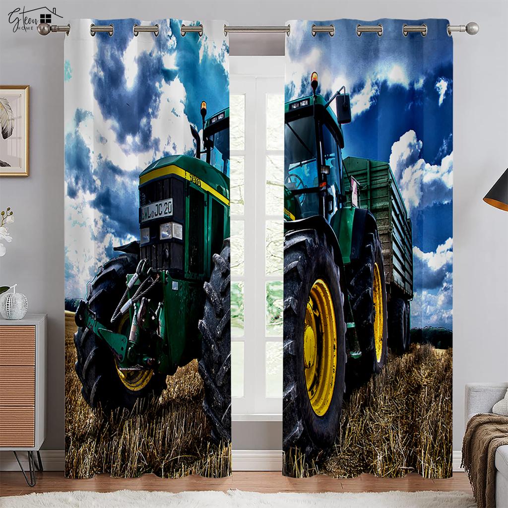 Tractor Farm 3D Printed Curtains Industrial Style Polyester Fiber Curtains Living Room Bedroom Kitchen Decorative Curtains 2PCS