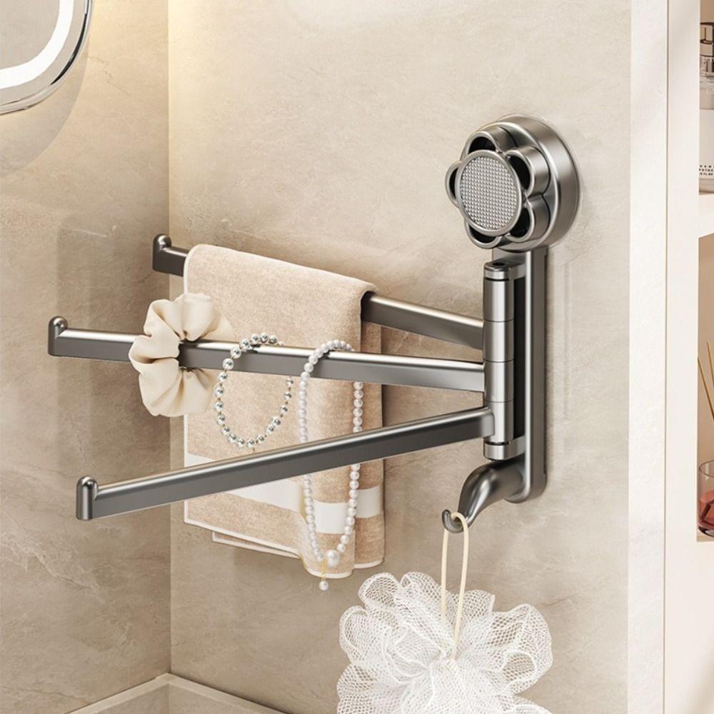 Suction Cup Towel Hanger Wall Mounted Bath Towel Holder Multi-Rod Towel Rack Shower