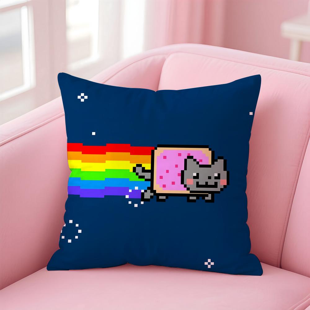 Nyan Cat Cushion Cover Home & Car Multi-Scene Pillow Cover - Reversible, Soft & Durable for Daily Use