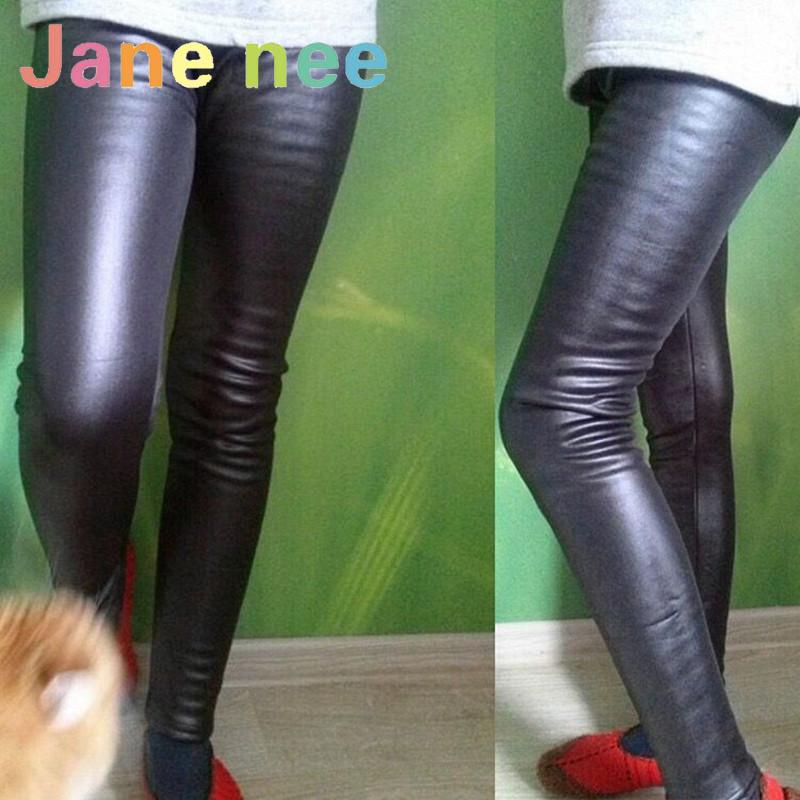 Leggings en Faux cuir Pu pour enfants, pantalons chauds d'hiver pour filles de 2 à 10 ans