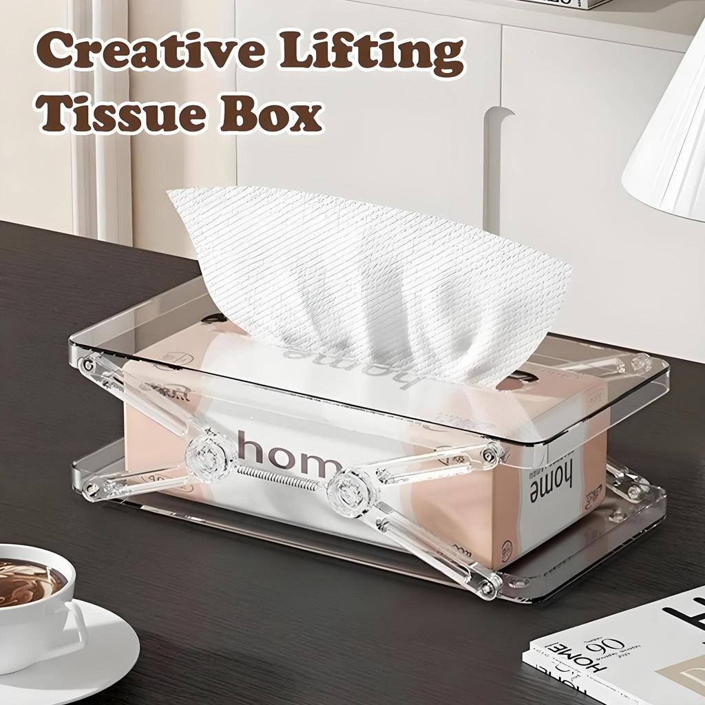 Clear Tissue Box Holder Spring-loaded Tissue Dispenser Transparent Desktop Tissue Box Cover for Home Office Bathroom Car