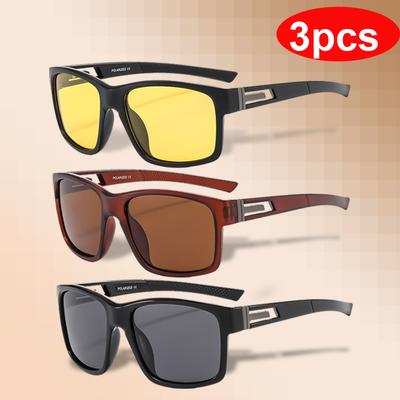 Motorcycle 3 Pcs Classic Square Polarized Sunglasses Retro Glasses Male Female Windproof Moto Goggles Riding Shield Sport Gear