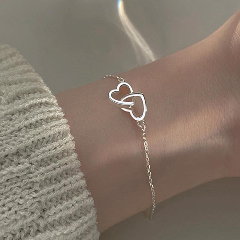 Simplicity Style Bracelet Sales Heart To Heart Matching Double Small Hollow Heart Bracelet Fashionable New Temperament