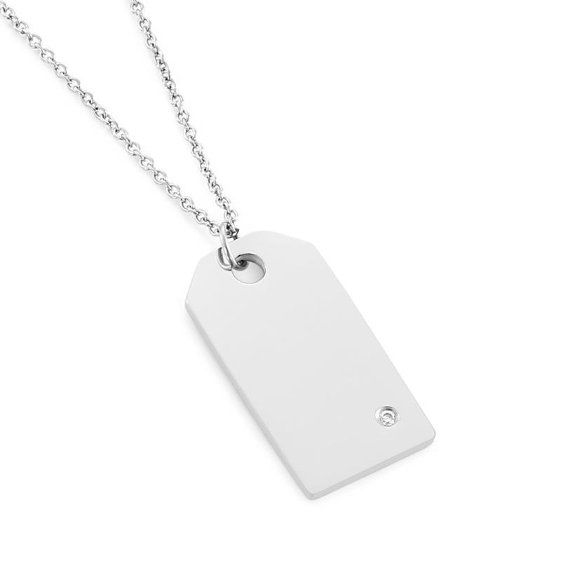 Korean Style Stainless Steel Diamond Inlaid Dog Tag Couple Necklace