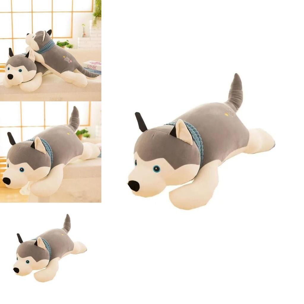 Cute Gray Lying Posture Husky Plush Doll Toy For Cuddly Play And Collection