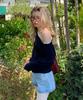 LETTER FROM MOON Faye Lace One-Shoulder Cashmere Knit (Navy)
