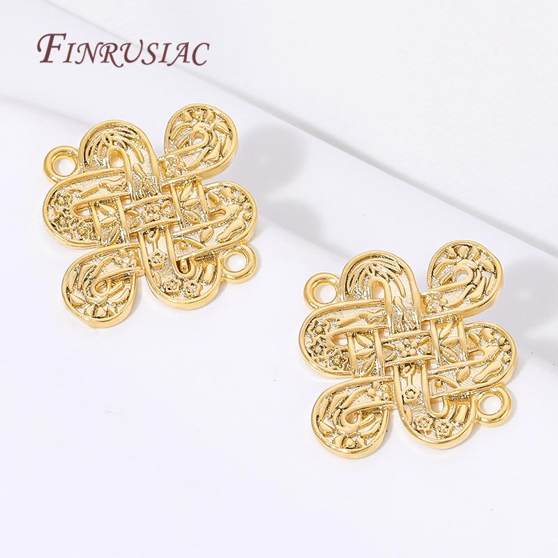 18K Gold Plated Chinese Style Knot 2 Holes Connector,DIY Jewelry Findings,Earring Necklace Bracelet Craft Making Accessories