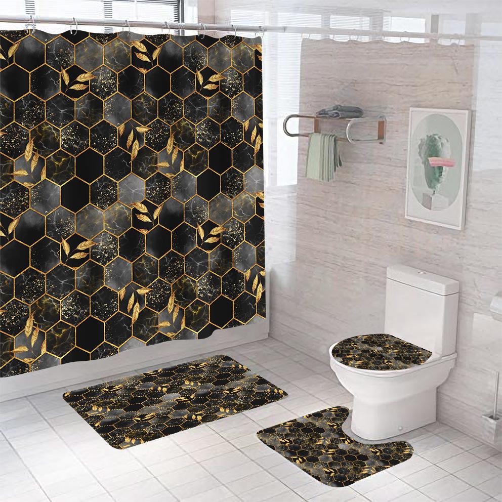 Bathroom Shower Curtain Four-piece Digital Printing Marble Waterproof Shower Curtain Toilet Partition Curtain Bath Mat