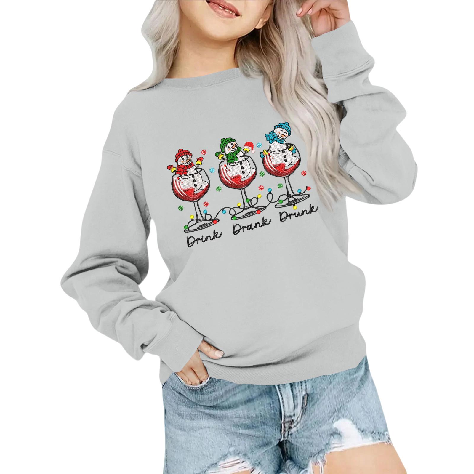 

Детская модная толстовка оверсайз с круглым вырезом, свободного кроя, с длинными рукавами, с повседневным рождественским принтом 110