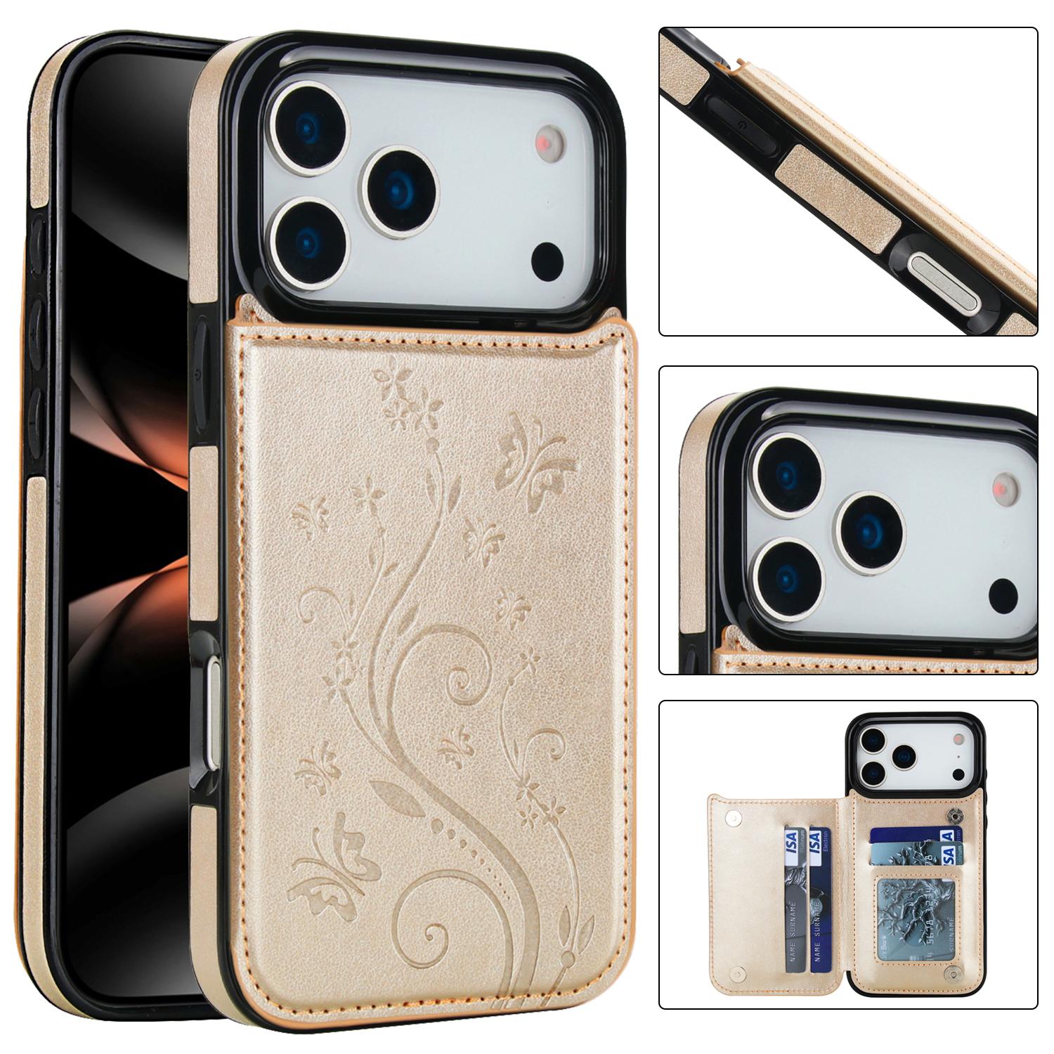 

Butterfly Embossed Leather Phone Case for For IPhone 16 Pro Max 17 Air 16e 15 Plus 14 13 Mini 12 11 7 8 Xs Xr Buckle Card Wallet iPhone Air золотой