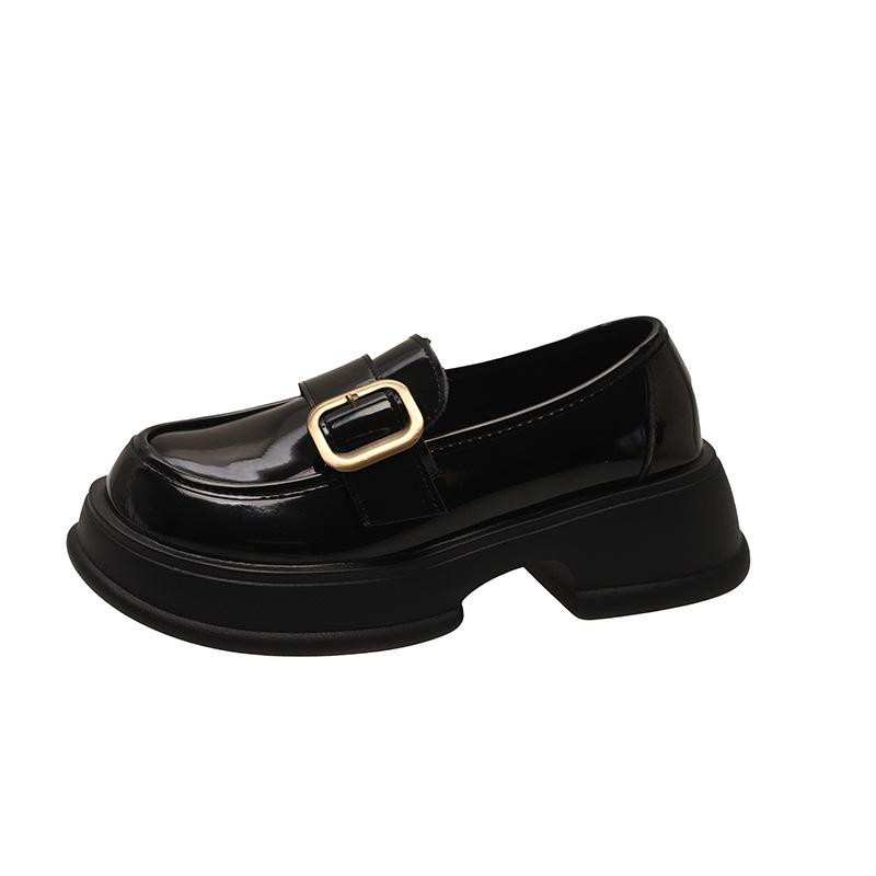 Leather women's shoes spring new one-pedal single shoes platform Mary Jane shoes British small leather shoes