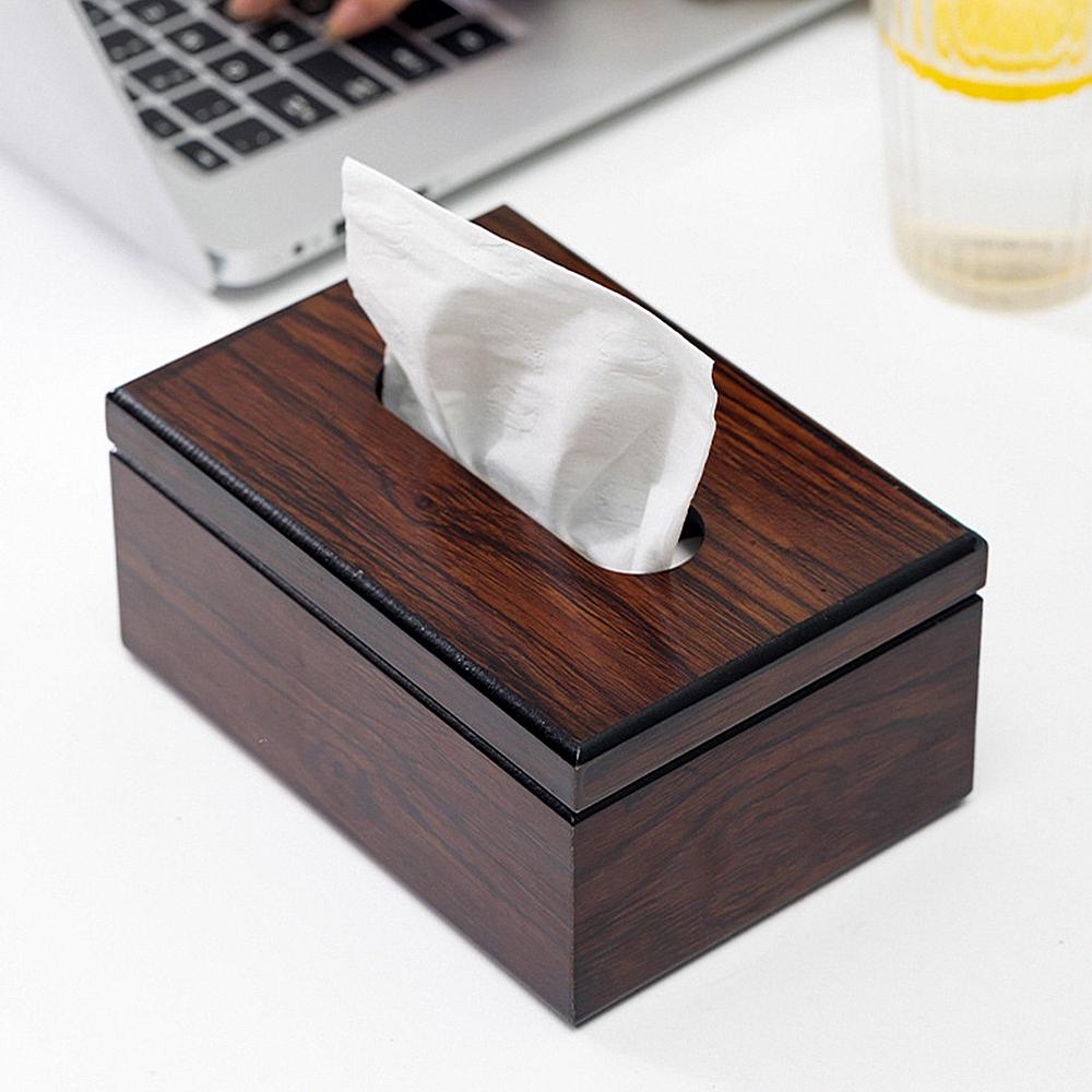 Walnut Color Wooden Tissue Paper Dispenser, Home Daily Use Desk Wood Napkin Paper Storage Case