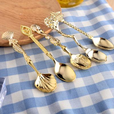 5Pcs/Set Coffee Scoop Antique Graceful Shape Alloy Royal Style Table Spoon for Home