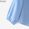ZANZEA Women Casual Turn Down Collar Solid Color Loose 3/4 Sleeve Blouse