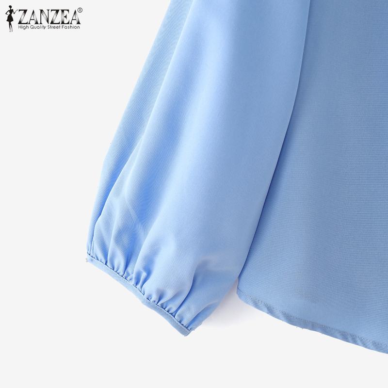 ZANZEA Women Casual Turn Down Collar Solid Color Loose 3/4 Sleeve Blouse