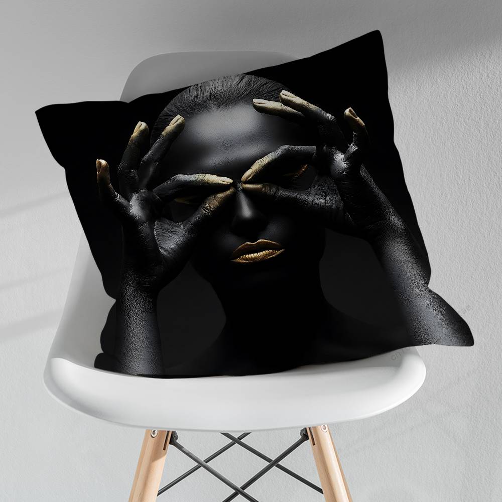 Golden Makeup Art Black Skin Throw Pillow Case Living Room Sofa Cushion Cover For Home Bedroom Decoration Protector