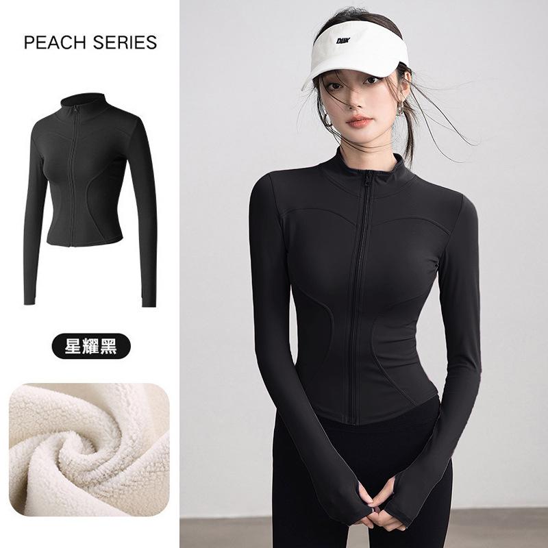 Spring Velvet Sports Jacket Women's Slim and Thin Versatile Yoga Clothes, High-end Running Fitness Warm Top