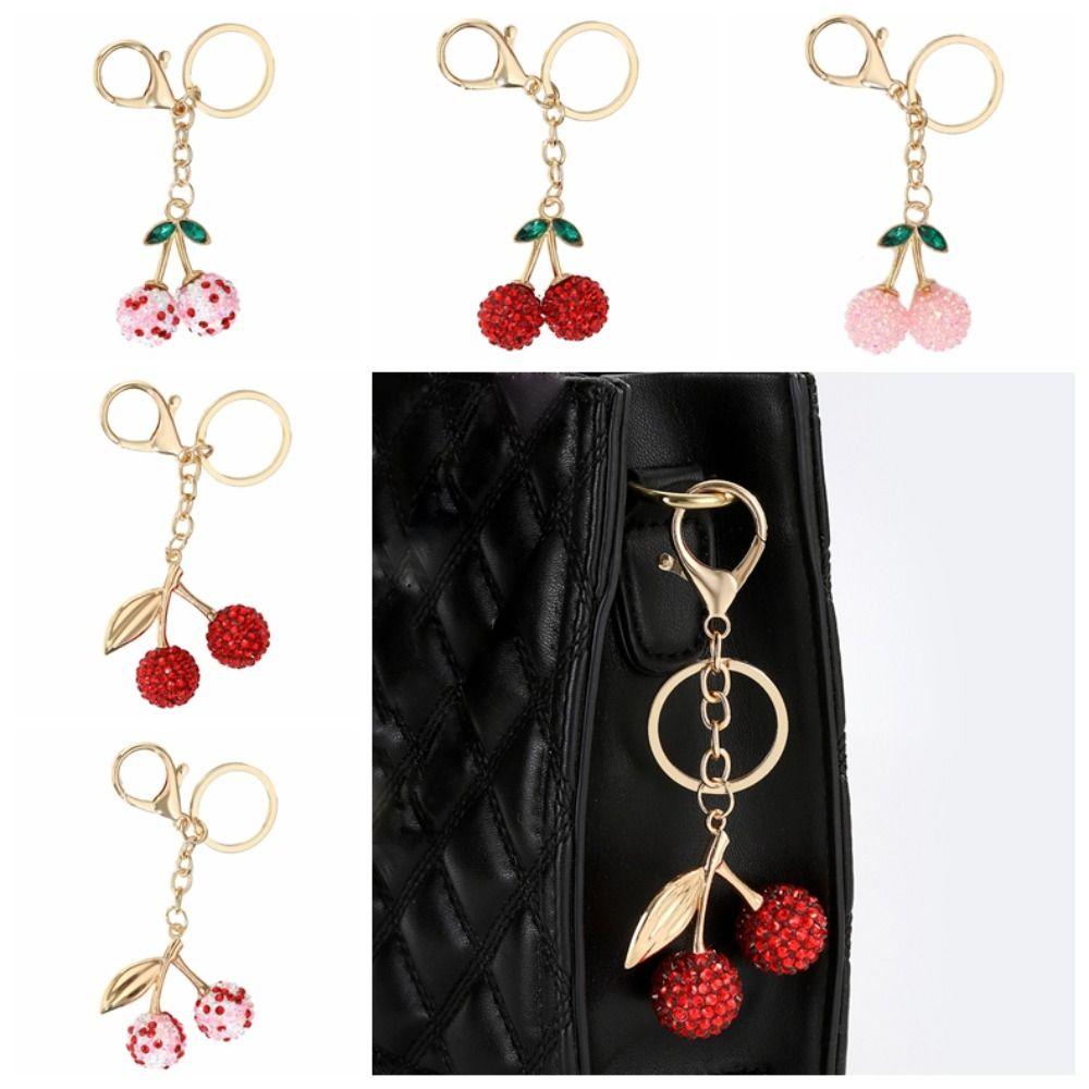 

Брелок для ключей со стразами в виде вишни, имитация фруктов, автомобильный брелок в виде вишни, сумка-подвеска для женщин Style A Multicolor