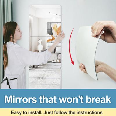 4Pcs Full Length Mirror Tile Sticker Self Adhesive Easy To Install Waterproof Removable Large Full Body Mirror Set