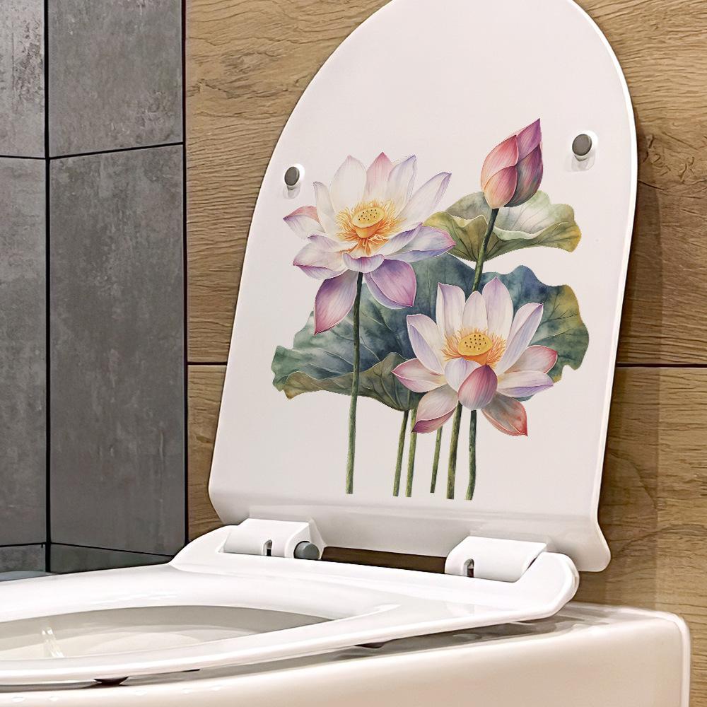 Simulation Bemalte Lotus Lotusblätter Badezimmer WC Aufkleber Heimverschönerungsaufkleber