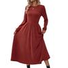 2025 Autumn/Winter Women's A-Line Knit Long Sleeve Dress - Solid Color Round Neck