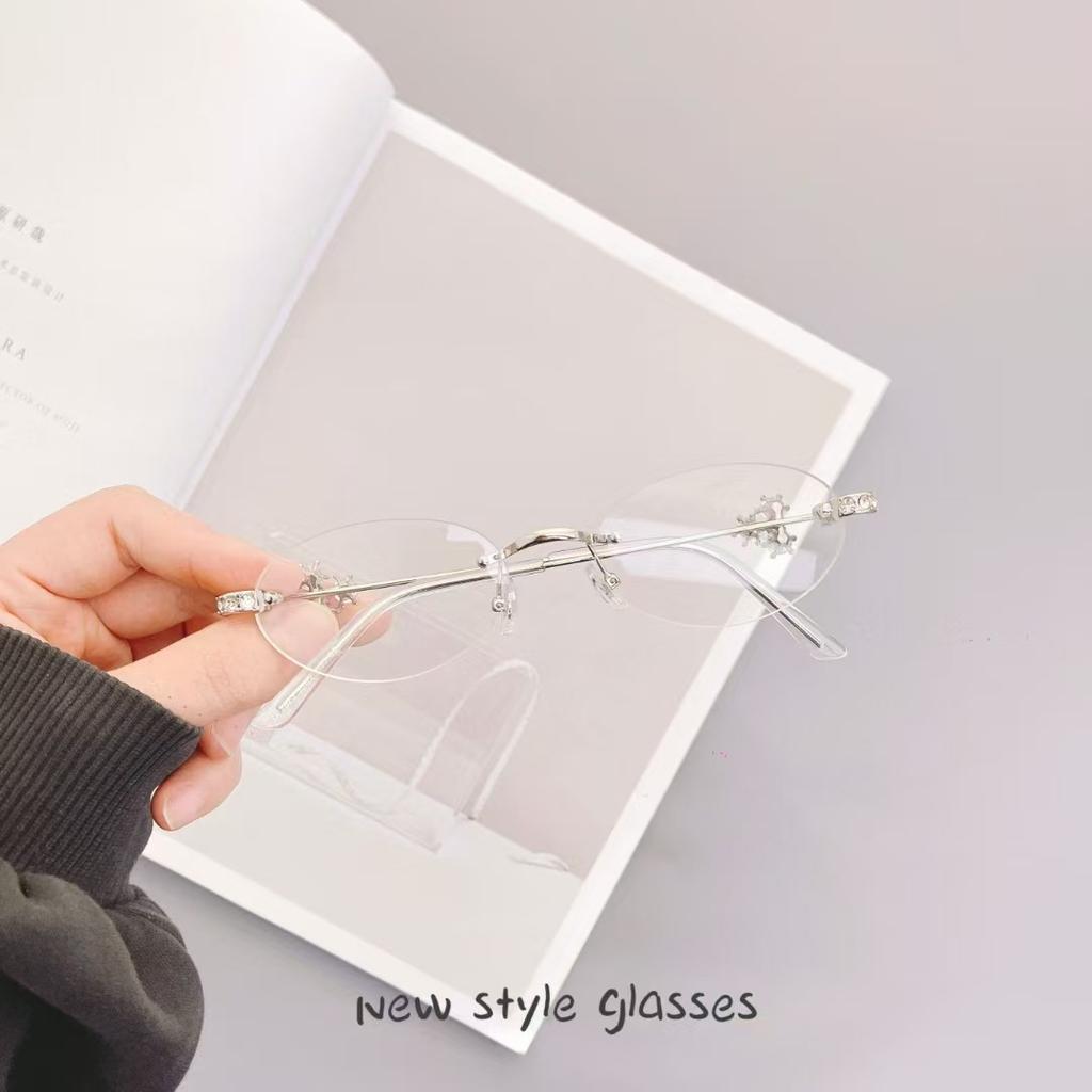 Korean Fashion Women'S Sunglasses Oval Shape Rimless Anti-Glare Sun Glasses Women Rhinestone Decoration Female Sunglass