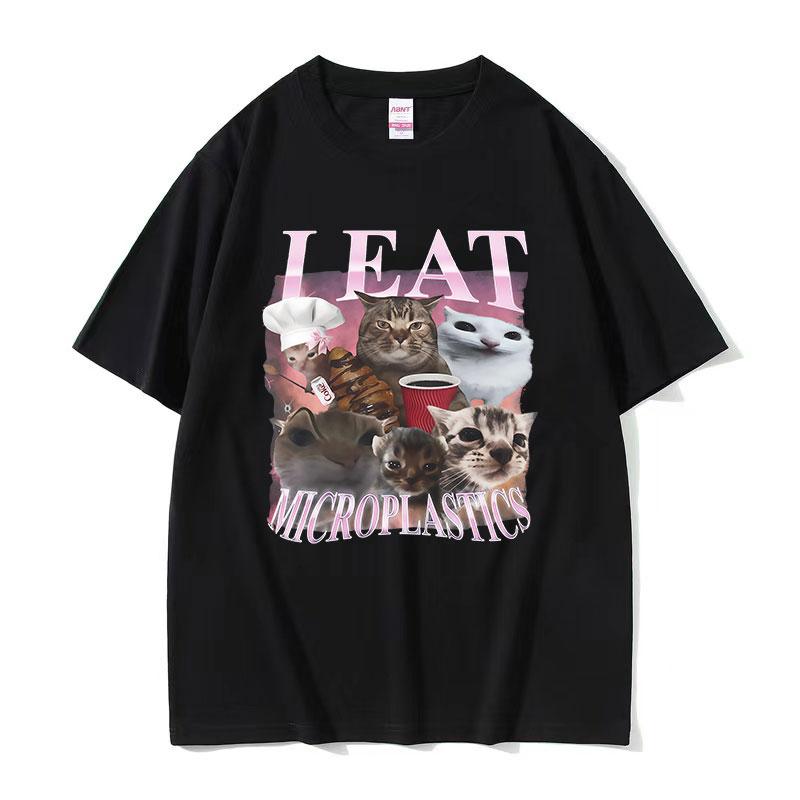 I Eat Microplastics Funny Cat Meme T Shirt Unisex Women Aesthetic Clothing Short Sleeve Tshirts Retro High Quality Cotton Tshirt