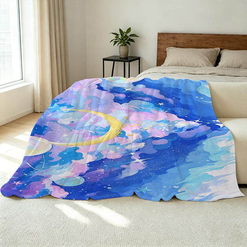Starry Sky Flannel Blanket Soft, Non-Pilling, Warm for Postpartum, All-Season Cozy Home Decor for Christmas & Halloween