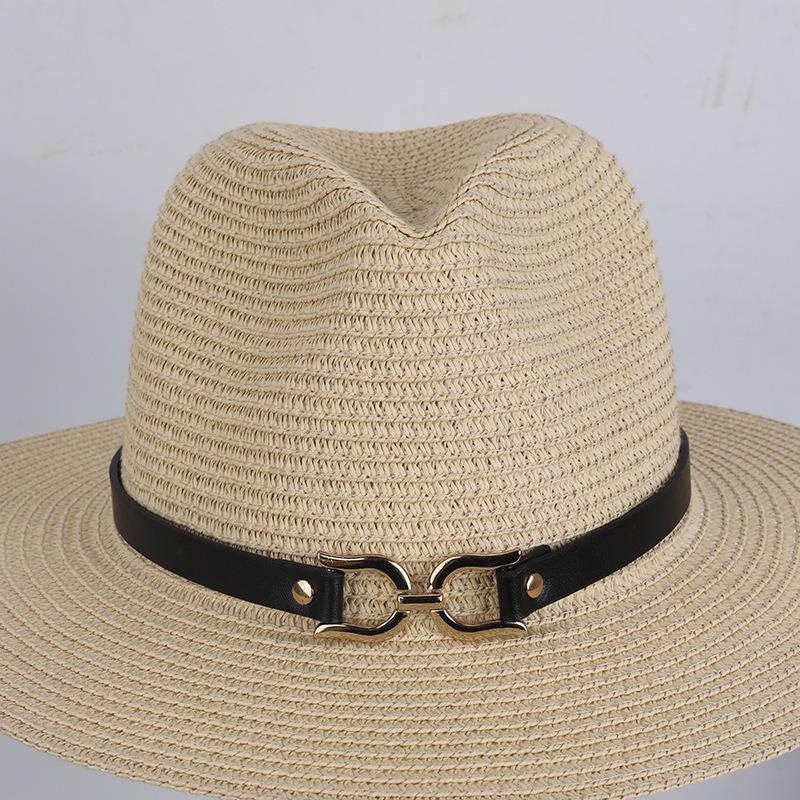 Retro European & American Straw Hat with Leather Buckle and Creative Hatband Decoration