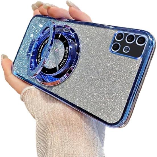 Case for Samsung Galaxy A71 4G Case Glitter Sparkly Diamond Luxury Plating Silicon TPU Soft Cover Camera Protector with Magnetic Ring Stand Holder