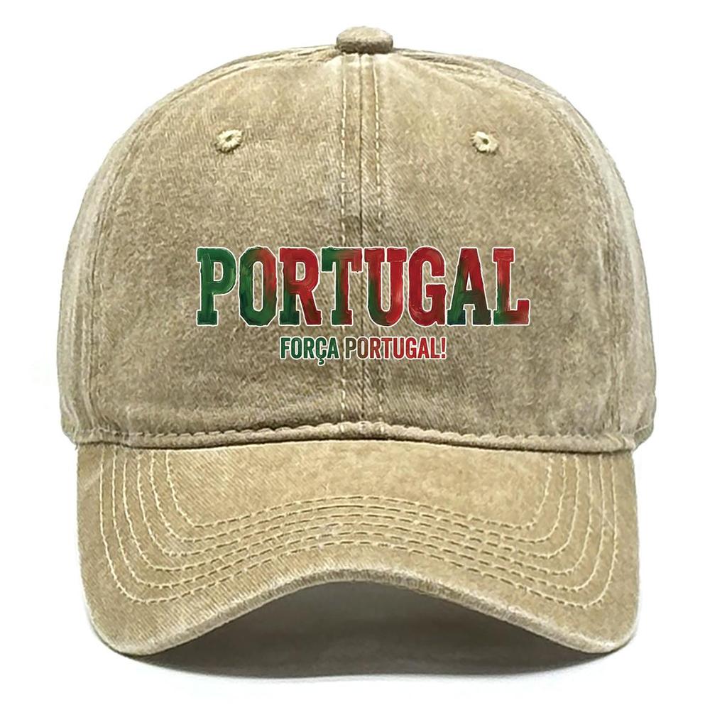 "PORTUGAL" "FORCA PORTUGAL" Flag Printed Baseball Hat , Adjustable Baseball Cap Curved Brim Retro Headwear Distressed Woman's Cap