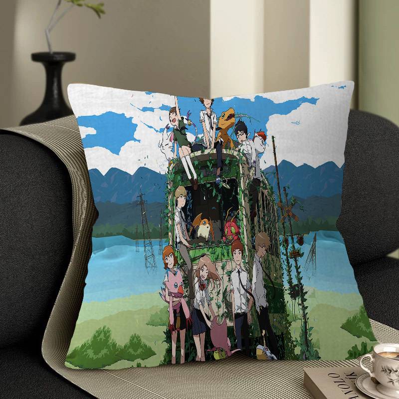 Cartoon B-Digimon Pillow Covers Cartoon Sofa Decorative Home Double-sided Printing Short Plush Cute Cushion Cover