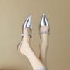 Pointed low-heeled Muller baotou half-drag women's summer 2025 new soft leather one-word with rhinestones silver flat-bottomed cool slippers
