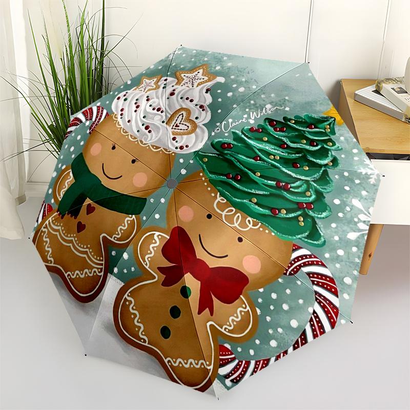 

Gingerbread Man Themed Travel Umbrella-8 Ribs Automatic Opening and Closing, Portable Folding Design, Compact and Stylish Umbrella Suitable