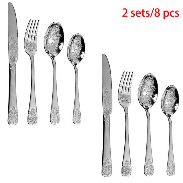 Stainless Steel Cutlery Set Portable Dinnerware Set Tableware Knife Fork Spoons Set Kitchen Utensils Sets Gift 1/2/4/8/16/24pcs